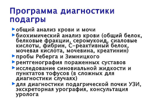 План лечения подагры